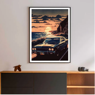 80s Retro Car Japanese Landscape Poster